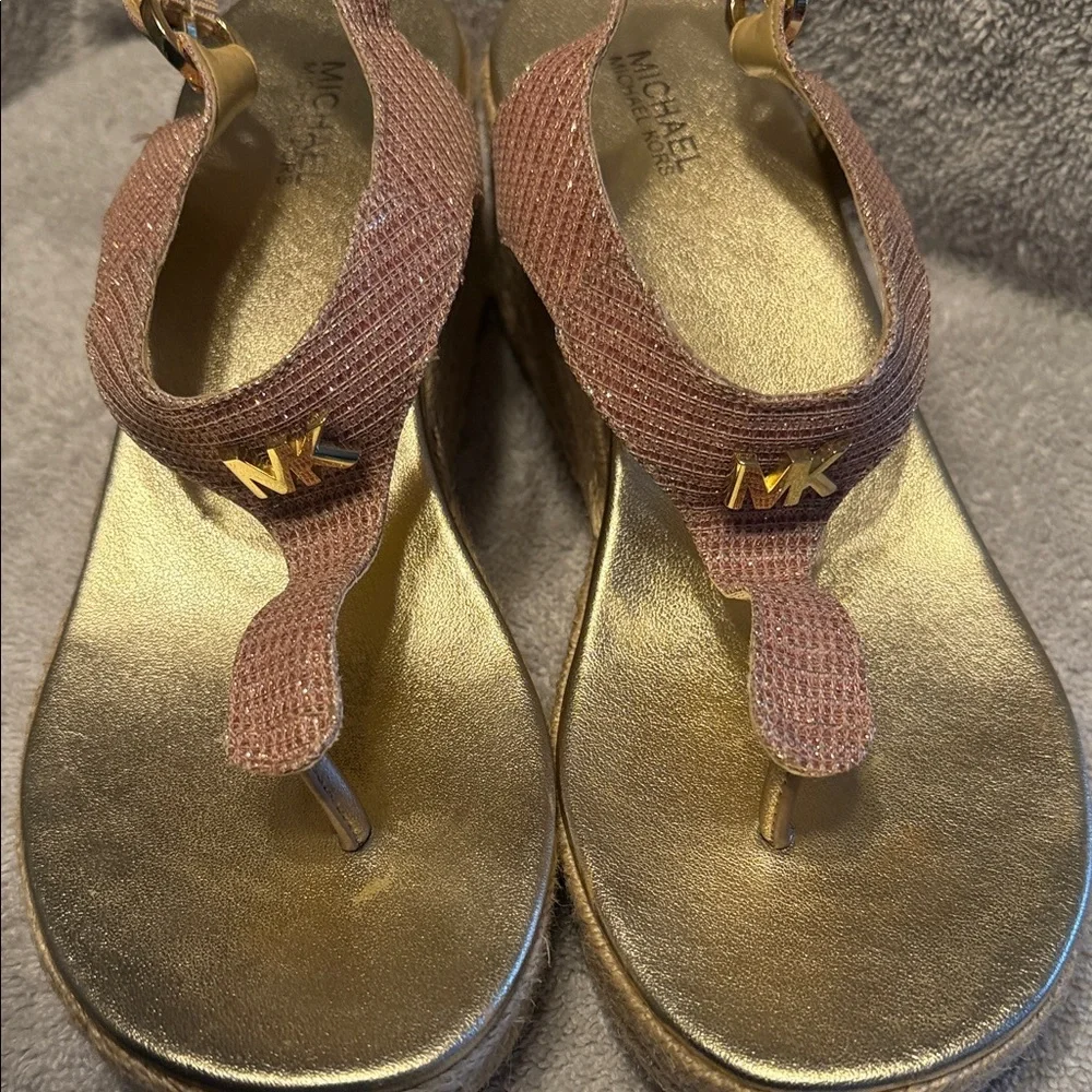 Michael Kors Pink and Gold Wedge Sandals
